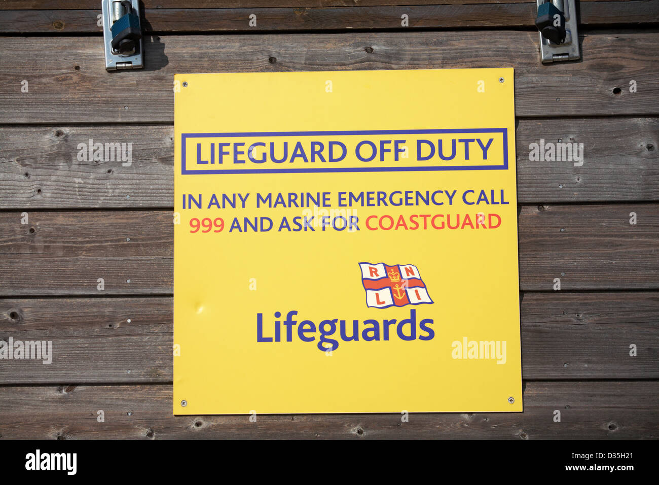 Lifeguards Lifeguard off duty sign in any marine emergency call 999