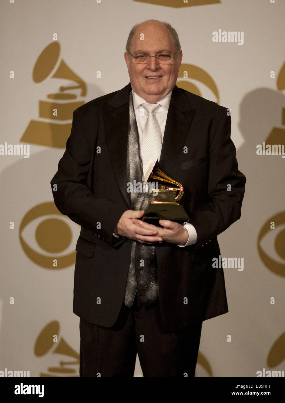 Feb. 10, 2013 - Los Angelles, California, USA - Billy Vera and guest  receives Grammy in Best Album Notes for  Genius: The Complete ABC Singles at the 55th Annual Grammy Awards press room at Staples Center in Los Angeles, California on Sunday February 10, 2013. (Credit Image: © Armando Arorizo/Prensa Internacional/ZUMAPRESS.com) Stock Photo