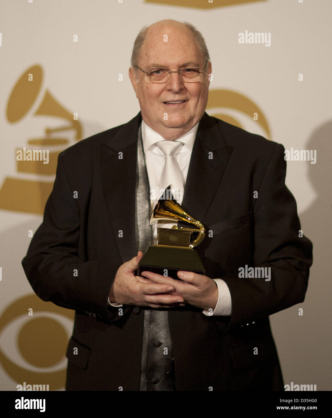 Feb. 10, 2013 - Los Angelles, California, USA - Billy Vera and guest  receives Grammy in Best Album Notes for  Genius: The Complete ABC Singles at the 55th Annual Grammy Awards press room at Staples Center in Los Angeles, California on Sunday February 10, 2013. (Credit Image: © Armando Arorizo/Prensa Internacional/ZUMAPRESS.com) Stock Photo