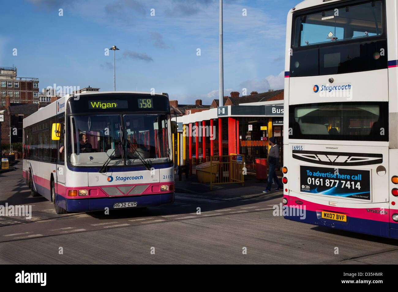 Wigan bus station Market Square run by Transport for Greater Manchester ...