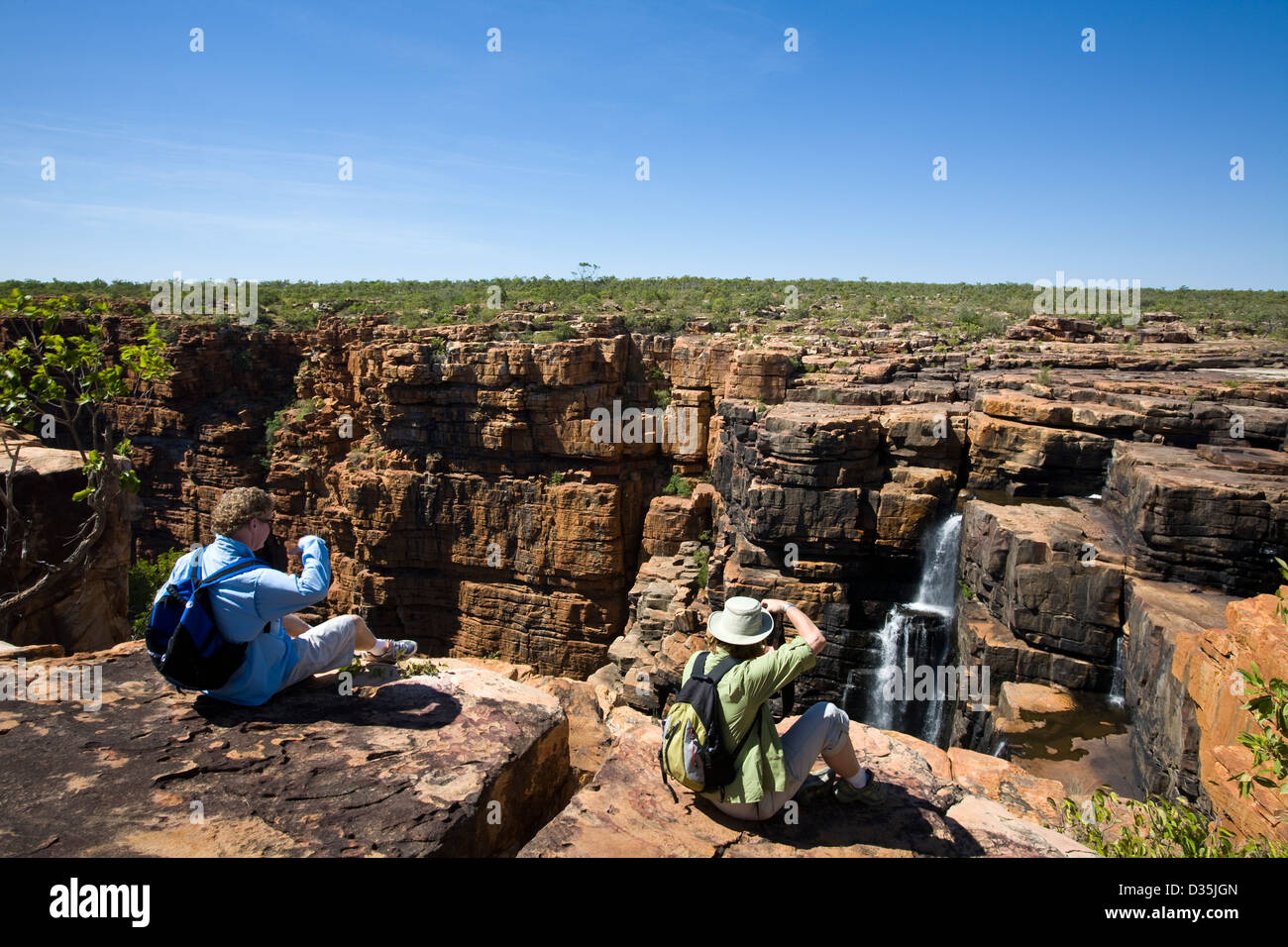 View from atop the sandstone Gardner Plateau at King George Falls, Kimberley region, Western Australia Stock Photo