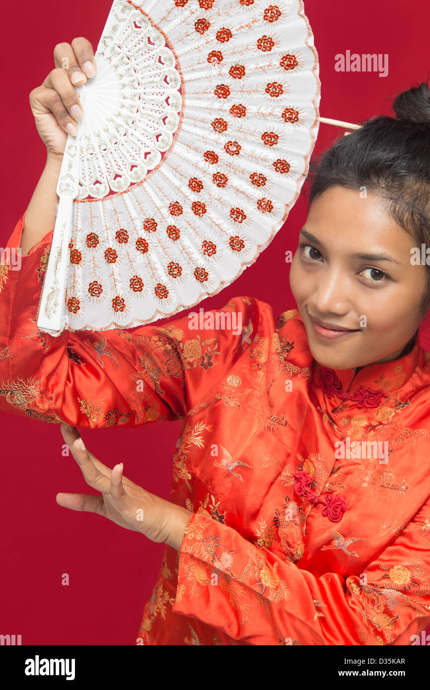 Asian woman with fan Stock Photo