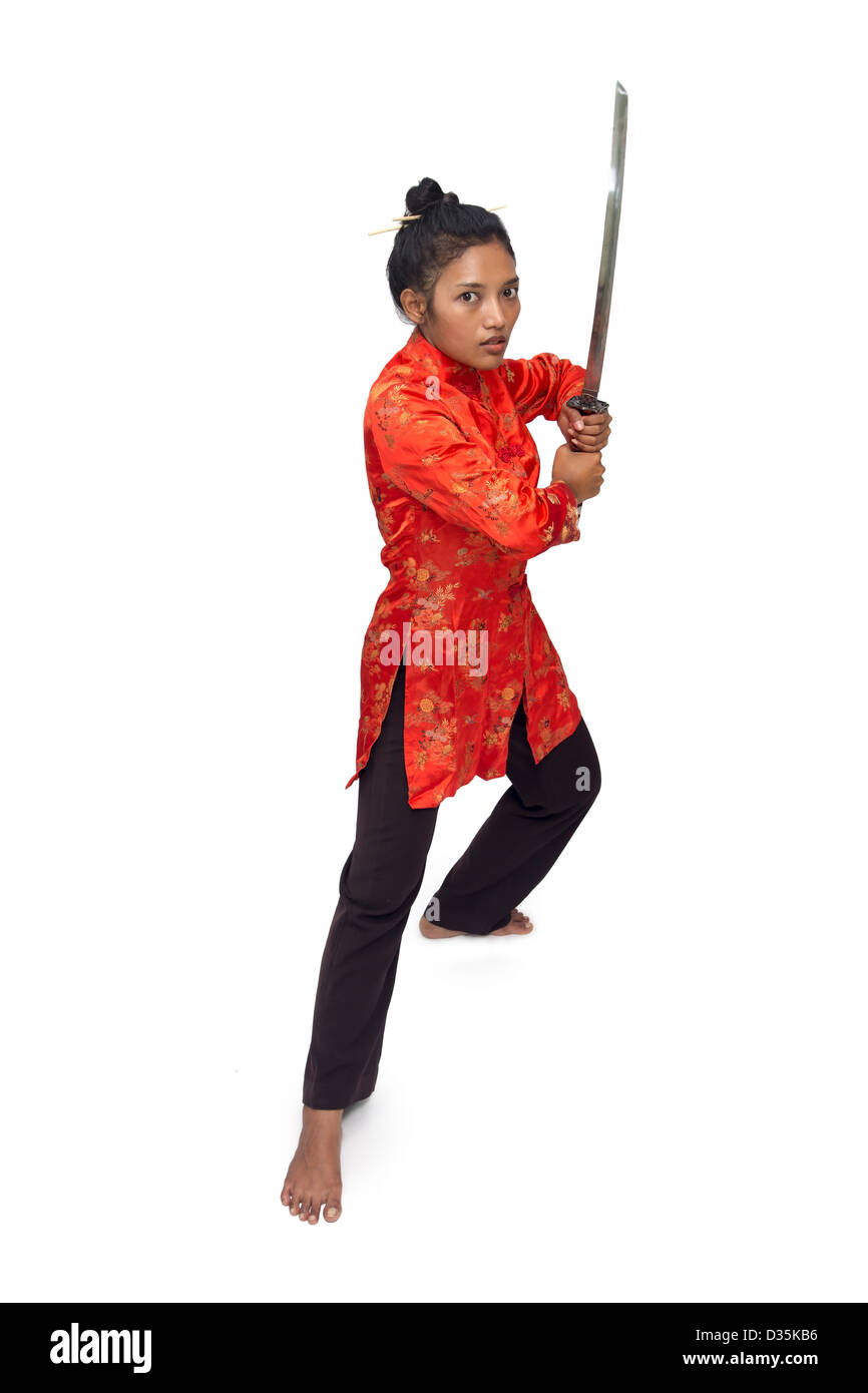 Asian woman holding a sword Stock Photo
