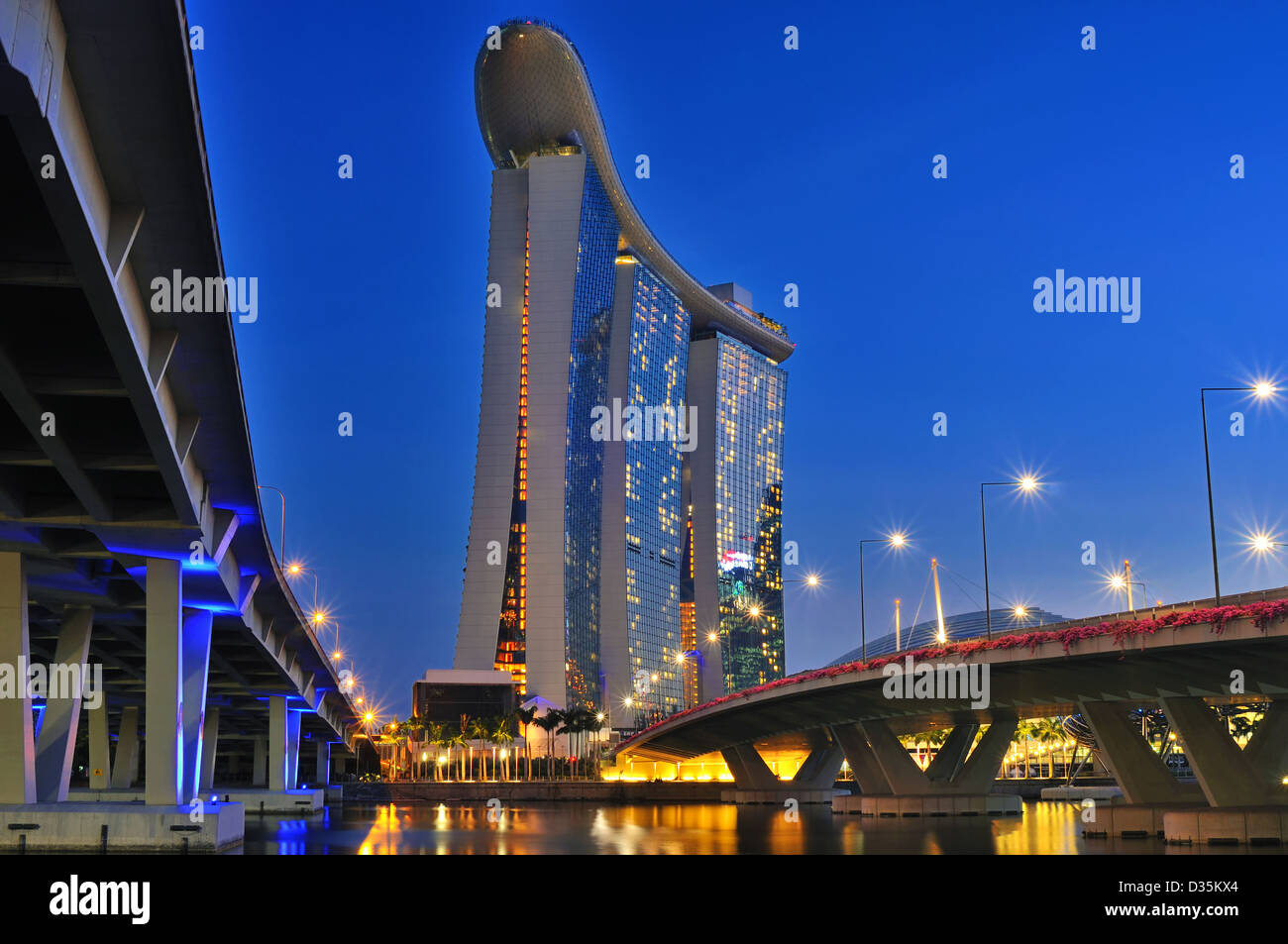 The Marina Bay Sands Hotel flanked by the Bayfront Bridge on the right