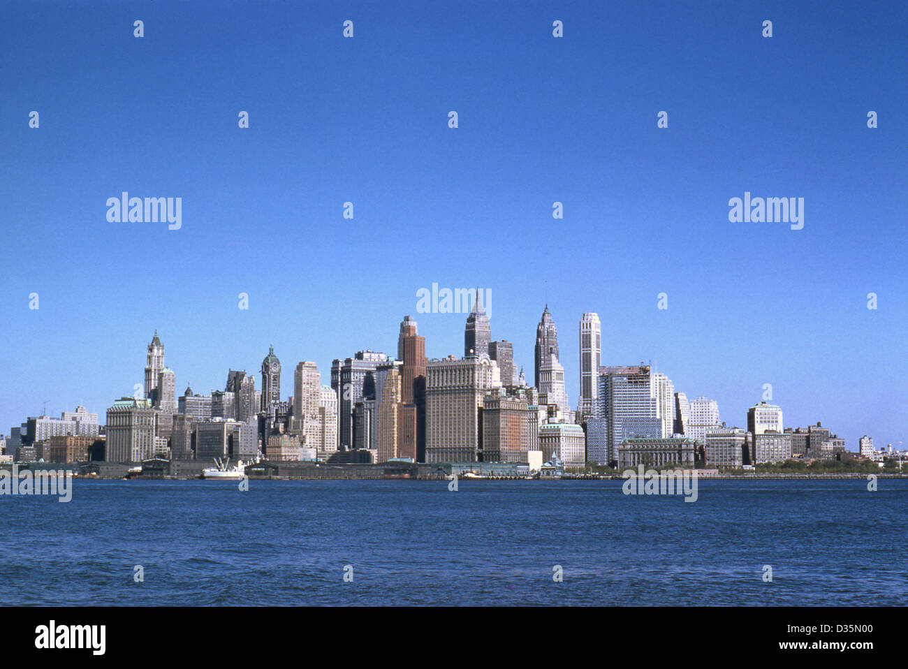 Vintage October 1958 photograph, Lower Manhattan from the East River. Stock Photo