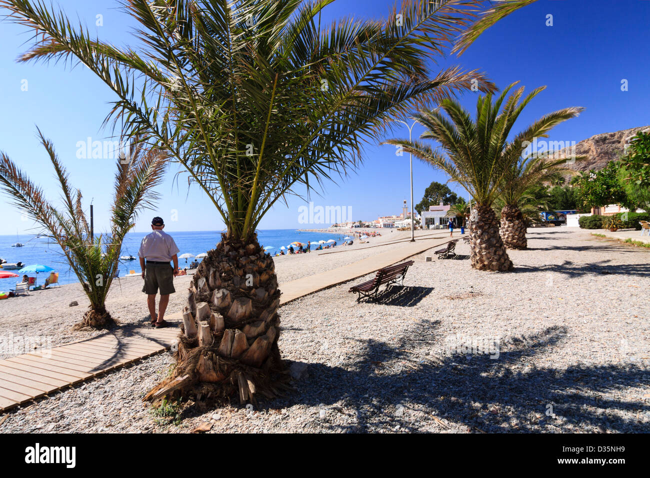 Boardwalk and beach in Calahonda, Motril, Costa Tropical, Granada, Spain Stock Photo
