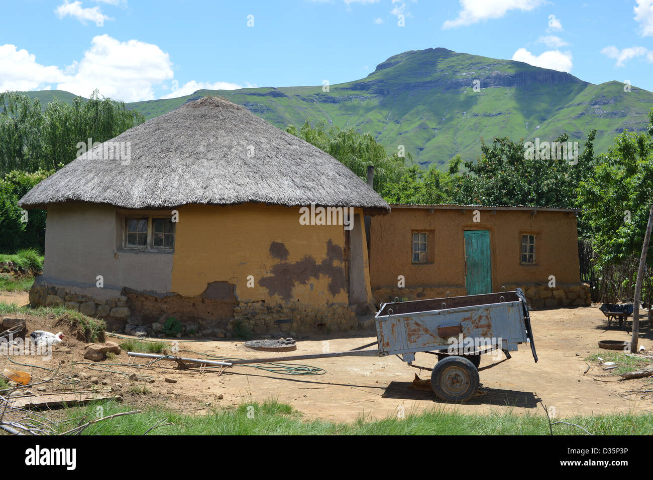 House in the hilly landscape of the Butha-Buthe region of Lesotho.. Stock Photo