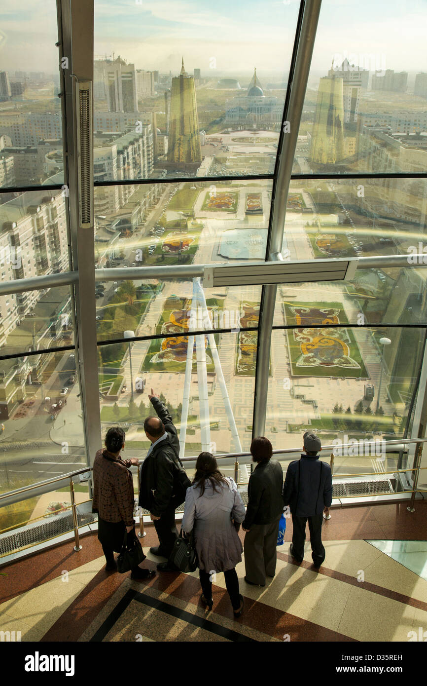 Visitors at the top of Baiterek tower taking in a view of Astana, Kazakhstan Stock Photo