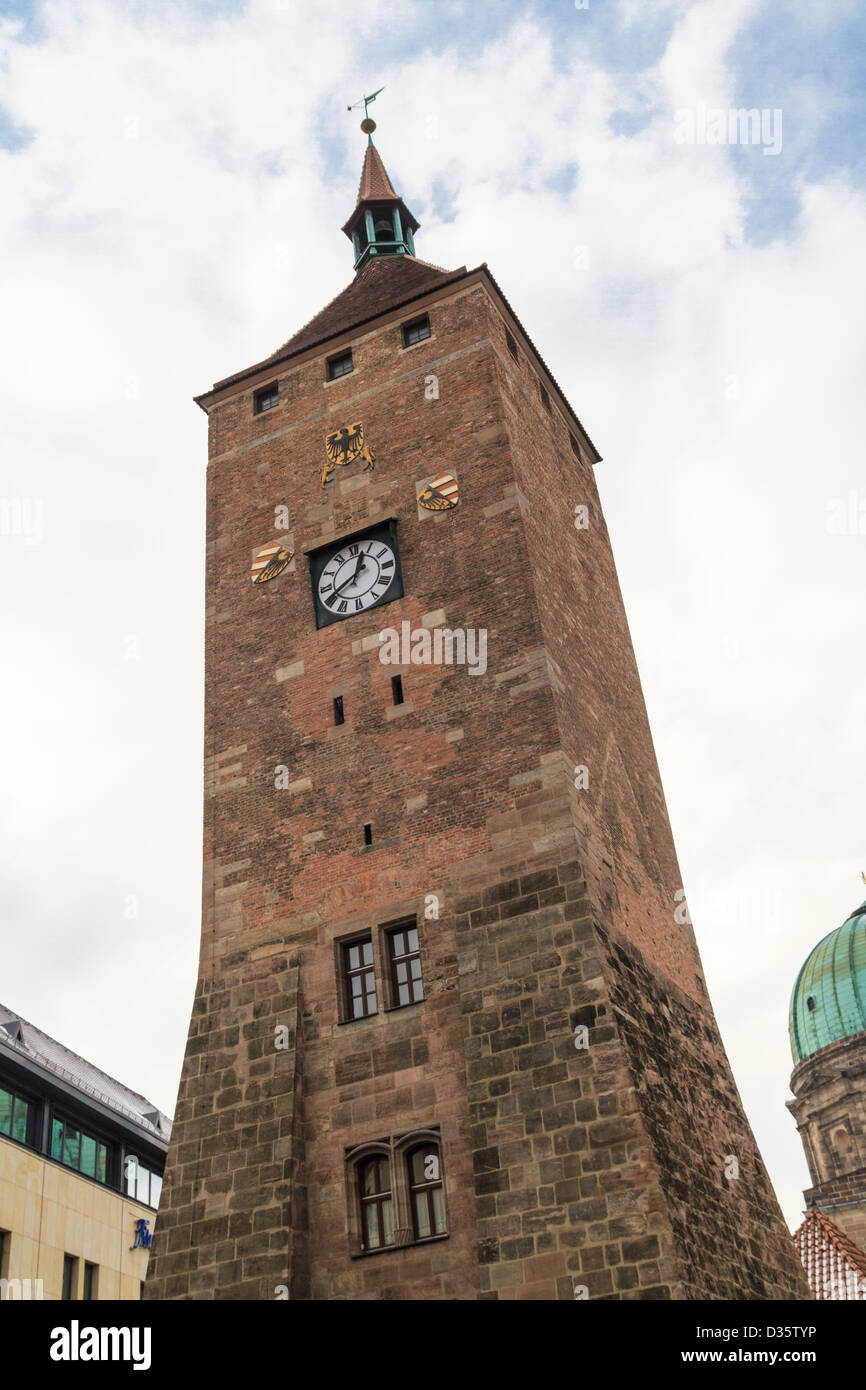 Nuremberg, Medieval White Tower Gate, Bavaria, Germany Stock Photo