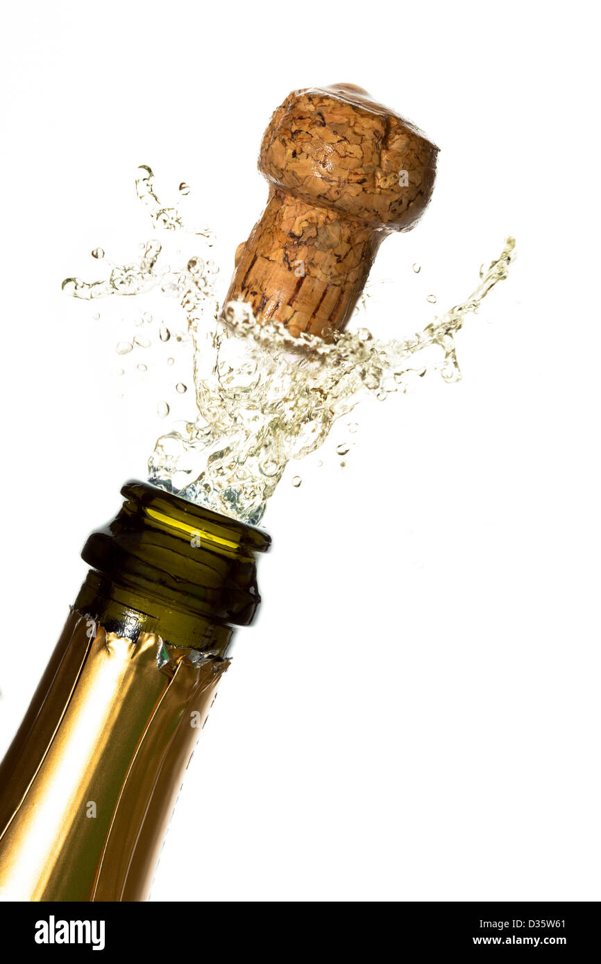 Close up of champagne cork popping Stock Photo Alamy