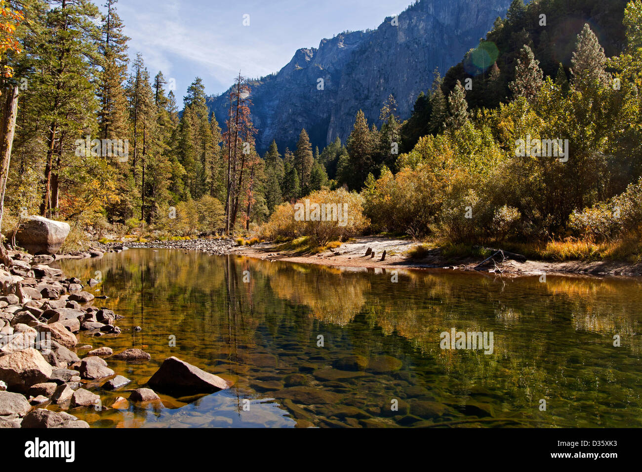 autumn at the Merced river in Yosemite Valley, Yosemite National park, California, United States of America, USA Stock Photo