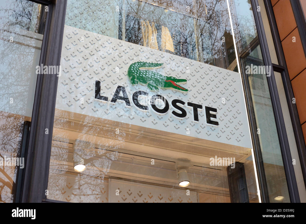 Lacoste designer clothes shop logo, London, UK Stock Photo