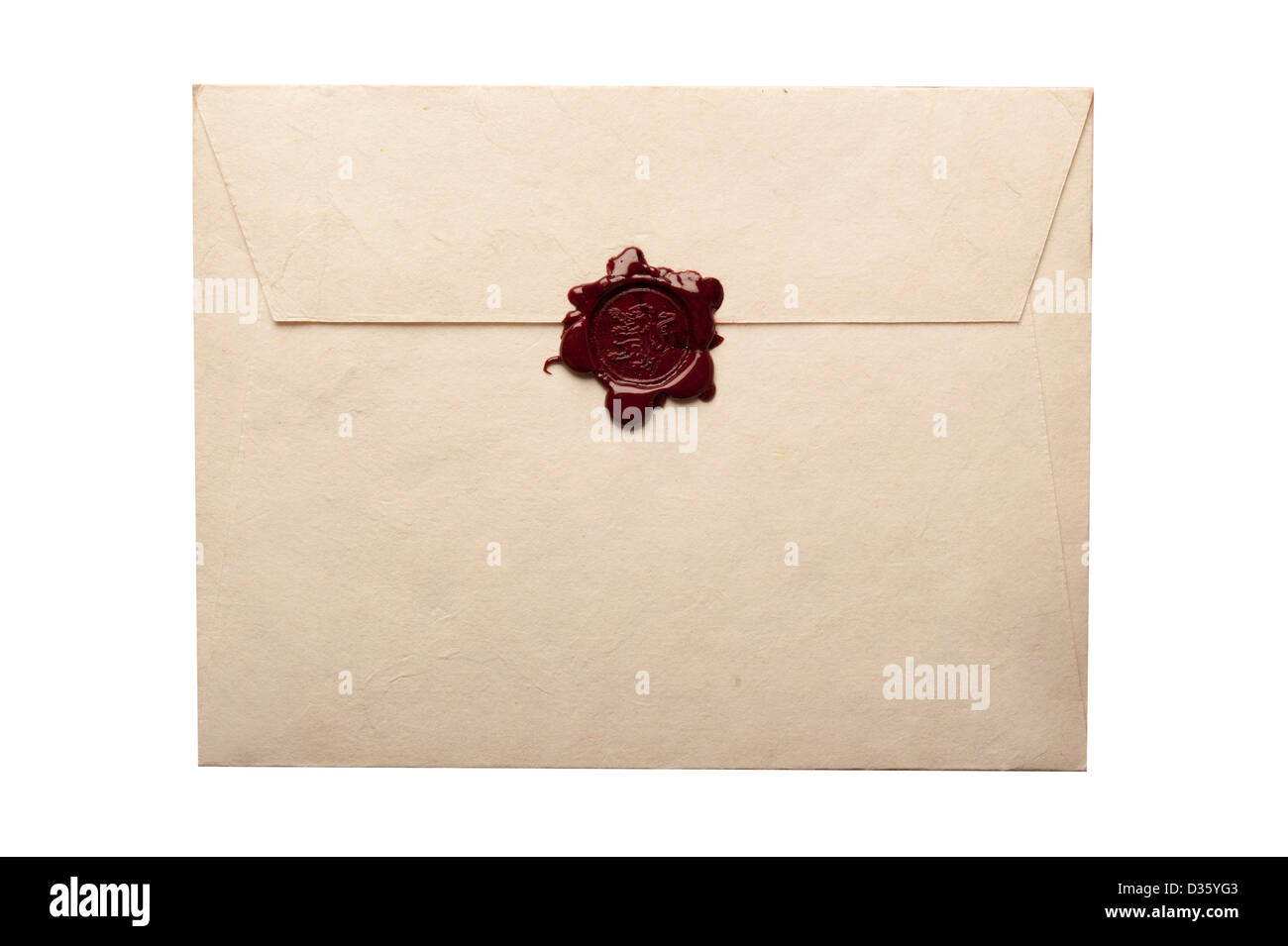 old envelope closed with a red wax sealing Stock Photo