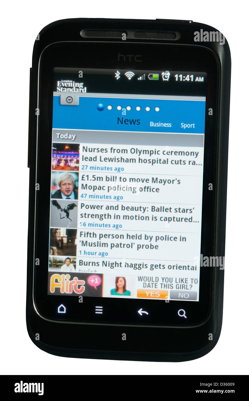 London Evening Standard website app displayed on a mobile phone. Stock Photo
