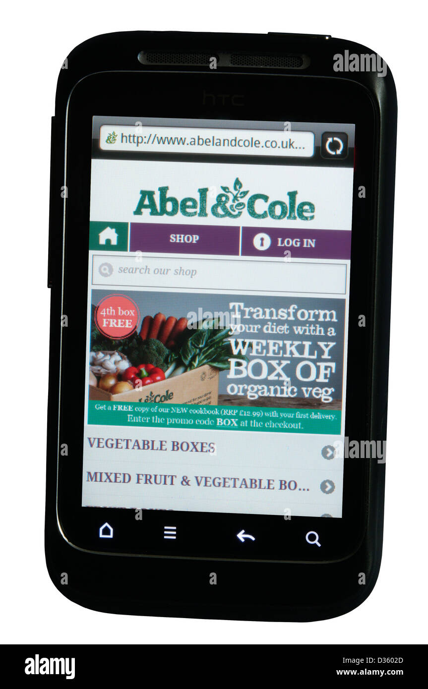 Abel & Cole veg box suppliers website app displayed on a mobile phone. Stock Photo