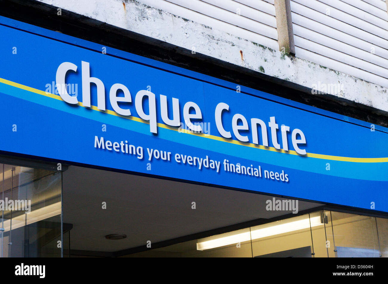 Sign on Cheque Centre. Stock Photo
