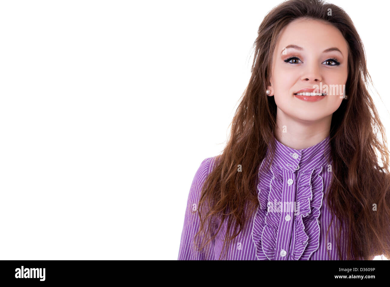 Smiling woman isolated on white background studio shot Stock Photo - Alamy