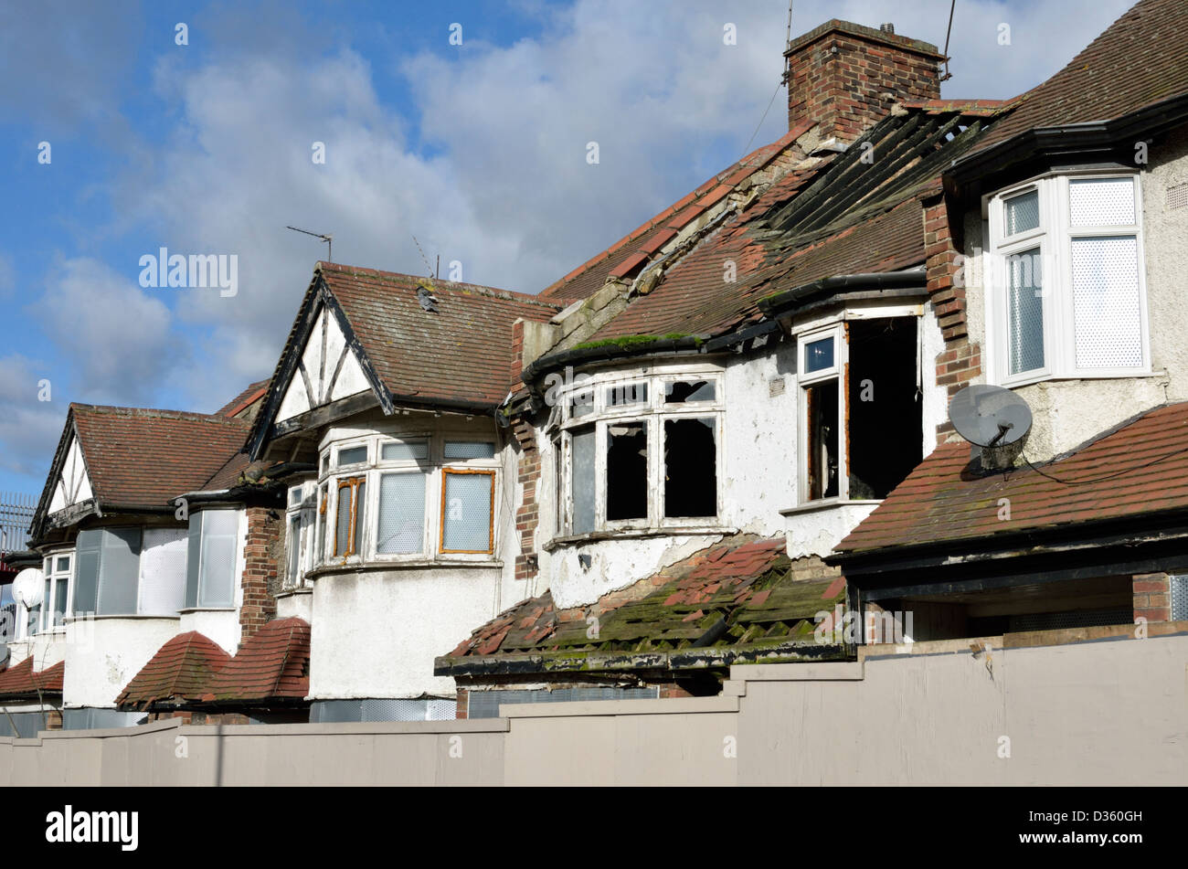 Derelict houses on Bowes Road near Arnos Grove, London, UK Stock Photo
