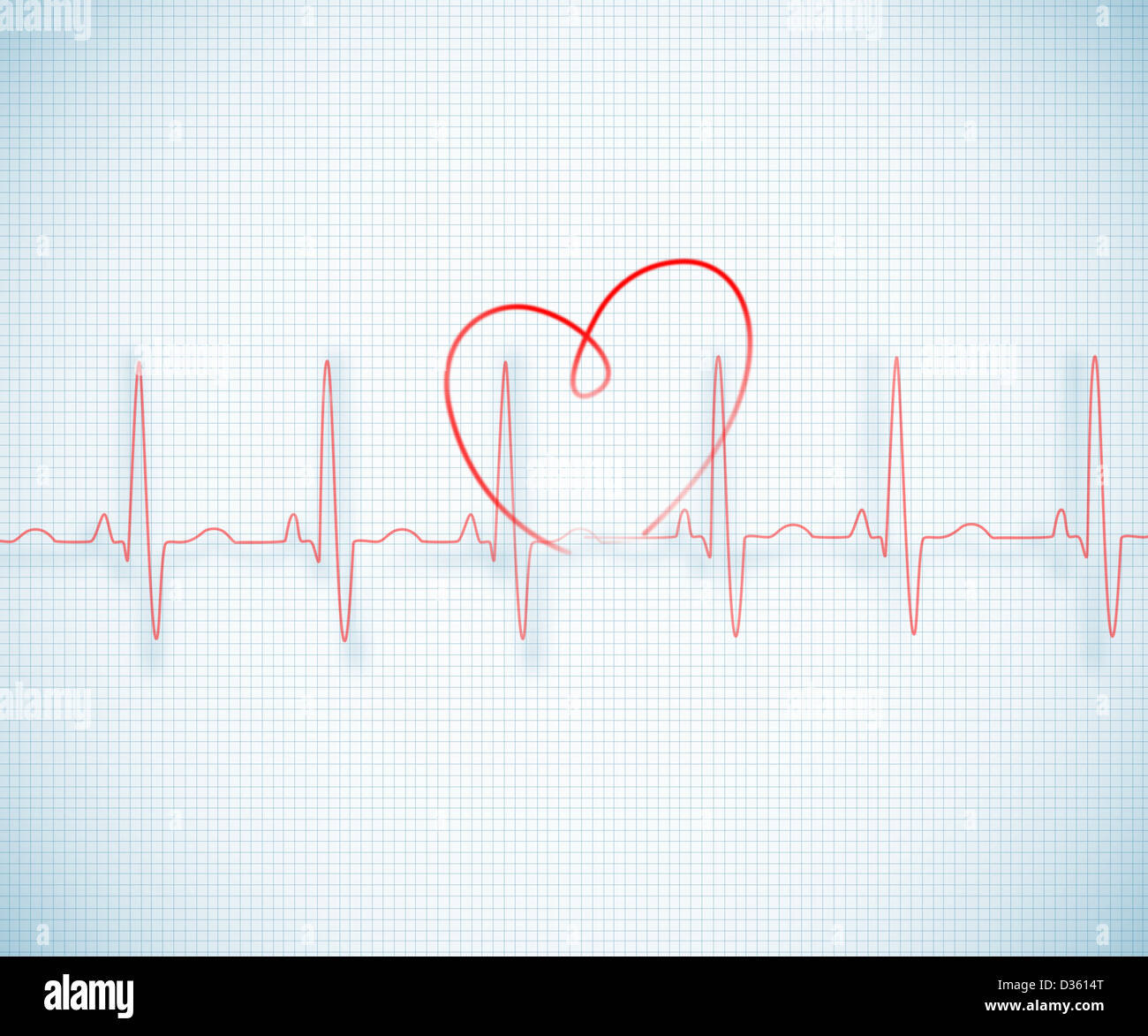 Red ECG line with heart graphic on grid background Stock Photo Alamy