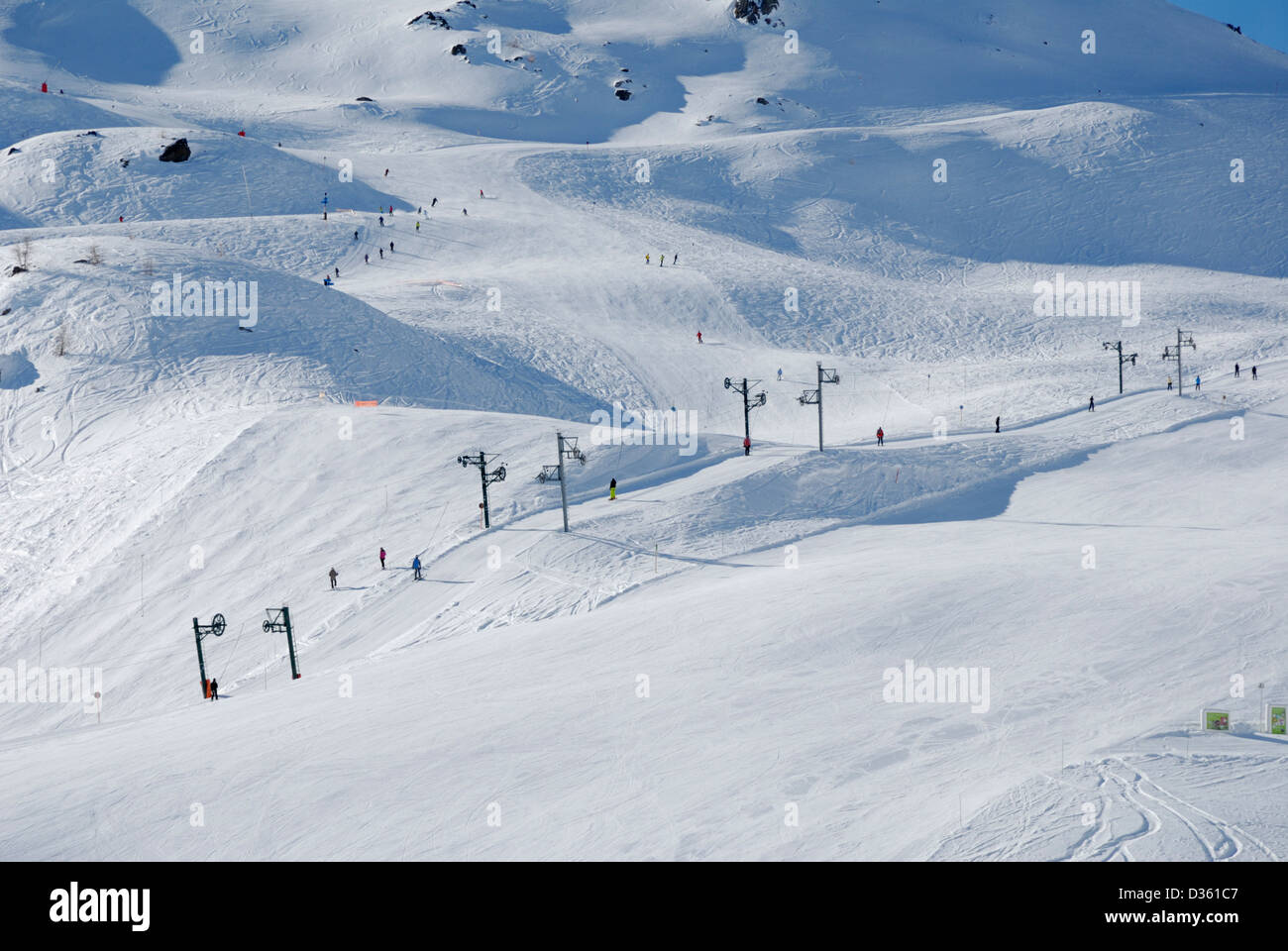 Drag lift, in the French ski resort Serre Chevalier located in the Alps. Stock Photo