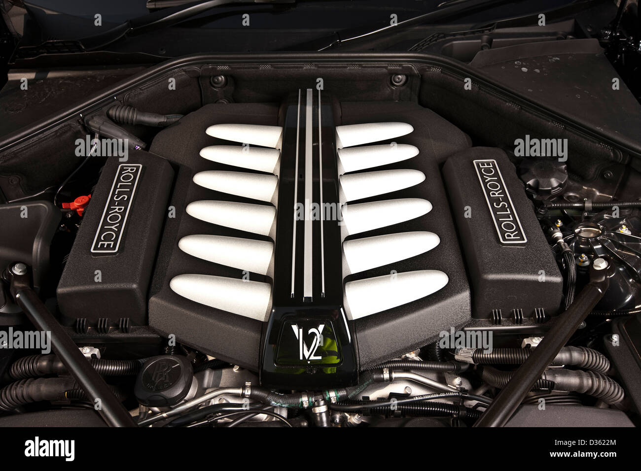 6.6 Litre twin turbo engine of the Rolls Royce Ghost luxury saloon car,  Goodwood, UK, 15 04 2010 Stock Photo - Alamy