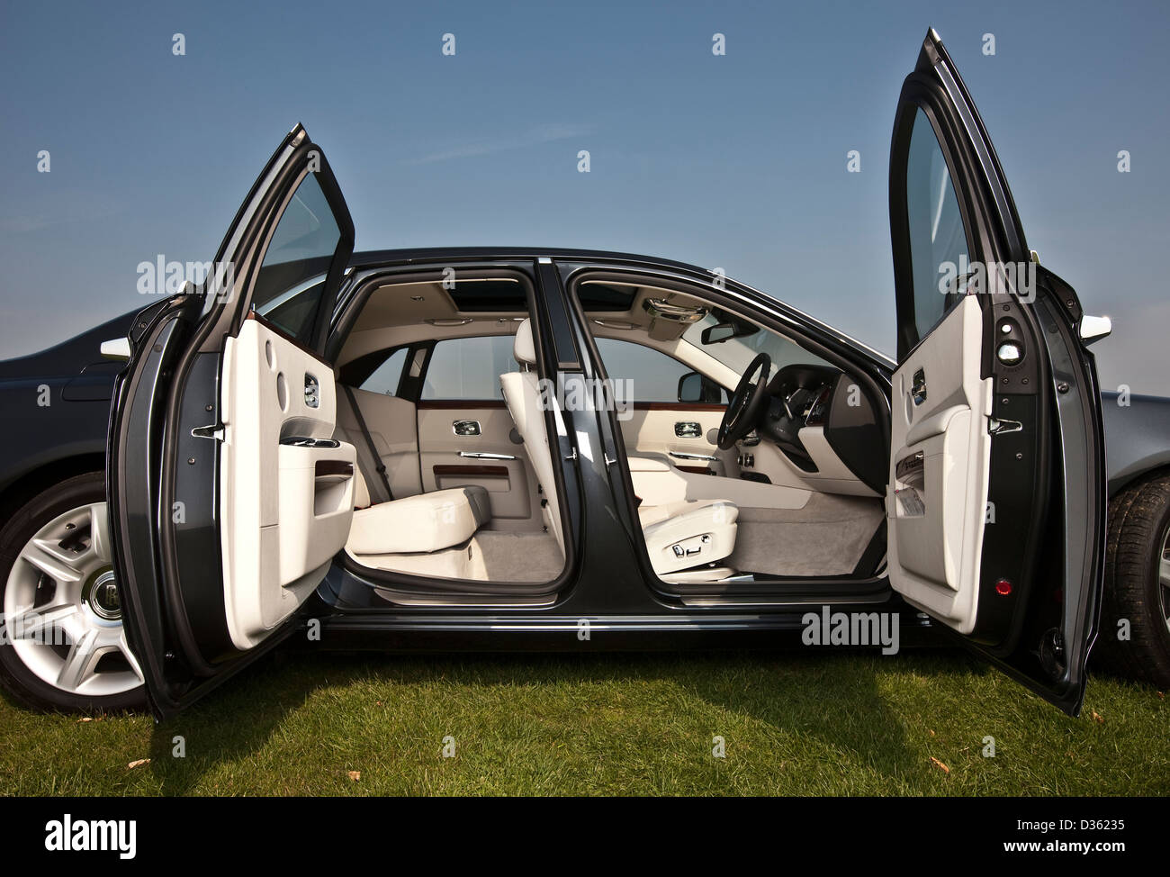 Open doors, Rolls Royce Ghost luxury saloon car, Goodwood, UK, 15 04 2010  Stock Photo - Alamy