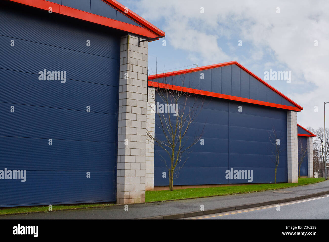 Close up of steel cladded units and commercial buildings at generic industrial estate Stock Photo