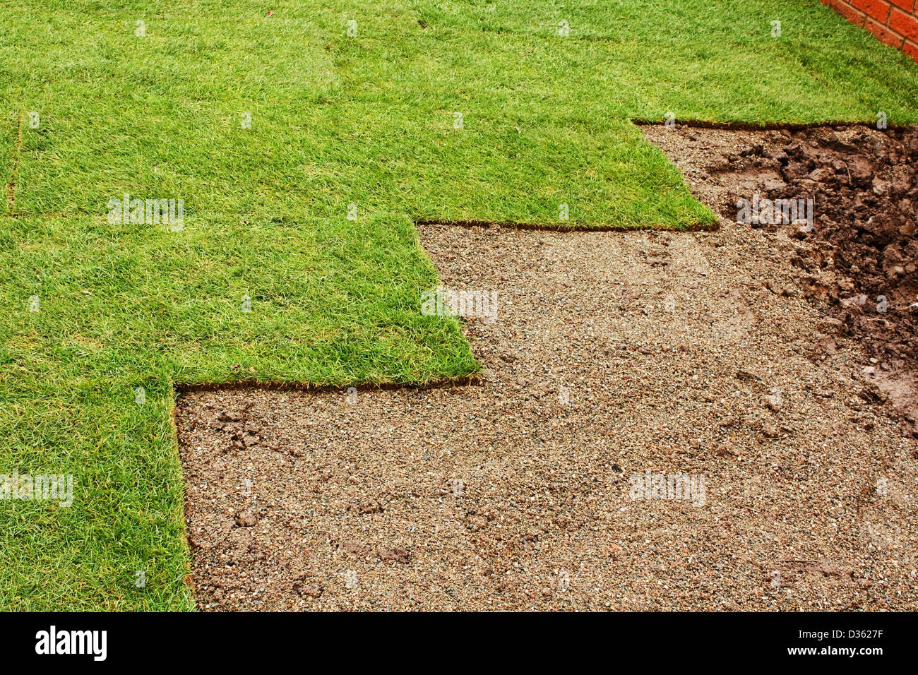 freshly layed turf at housing estate garden Stock Photo