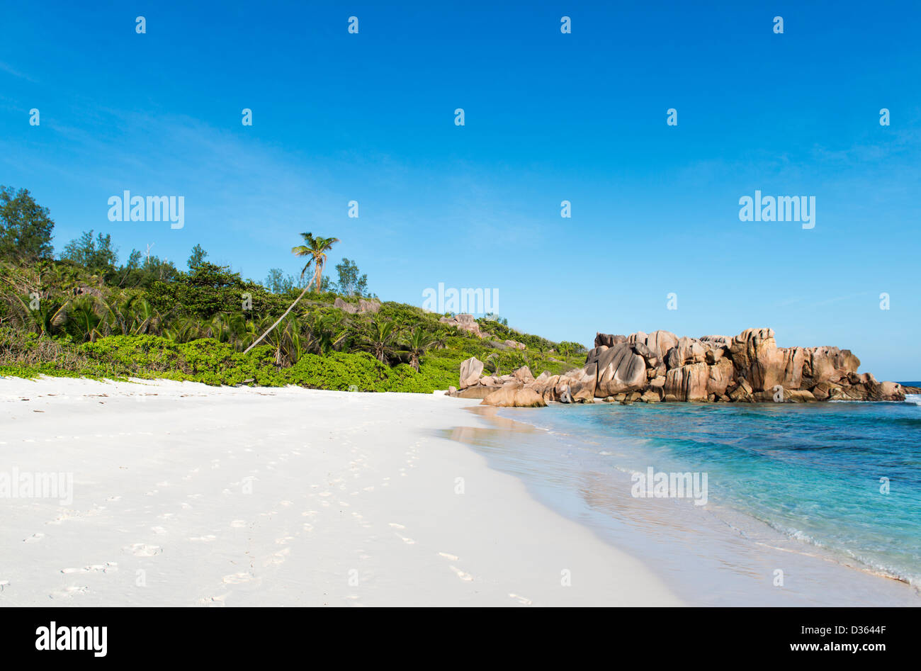 coco beach in seychelles. La Digue island Stock Photo