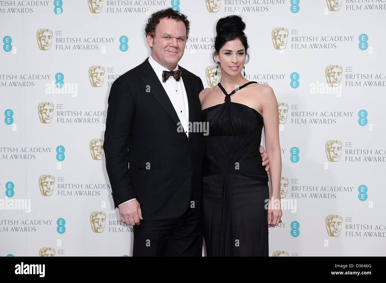 London, UK. Feb 10th, 2013. Presenters John C. Reilly and Sarah Silverman pose in the press room at the EE British Academy Film Awards at The Royal Opera House on February 10, 2013 in London, England. Credit: London Entertainment/Alamy Live News Stock Photo