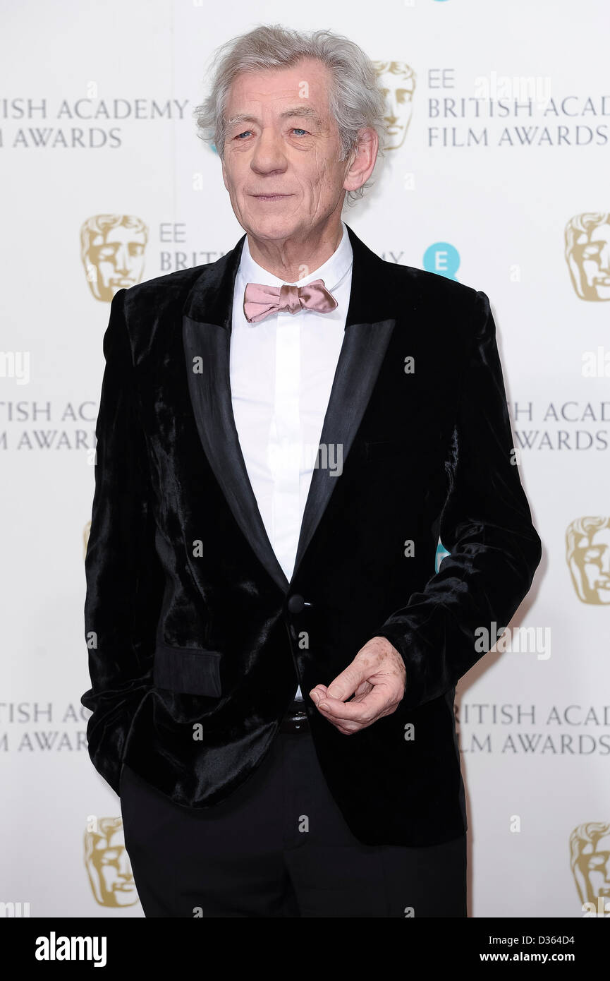 London, UK. Feb 10th, 2013. Ian McKellen poses in the press room at the EE British Academy Film Awards at The Royal Opera House on February 10, 2013 in London, England Credit: London Entertainment/Alamy Live News Stock Photo