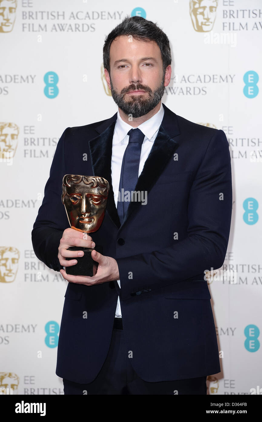 London, UK. Feb 10th, 2013. Winner of Best Film and Best Director Ben Affleck poses in the Press Room at the EE British Academy Film Awards at The Royal Opera House on February 10, 2013 in London, England. Credit: London Entertainment/Alamy Live News Stock Photo