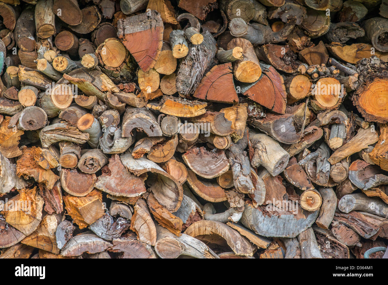 A pile of chopped and split fire wood ready for the cold of winter Stock Photo