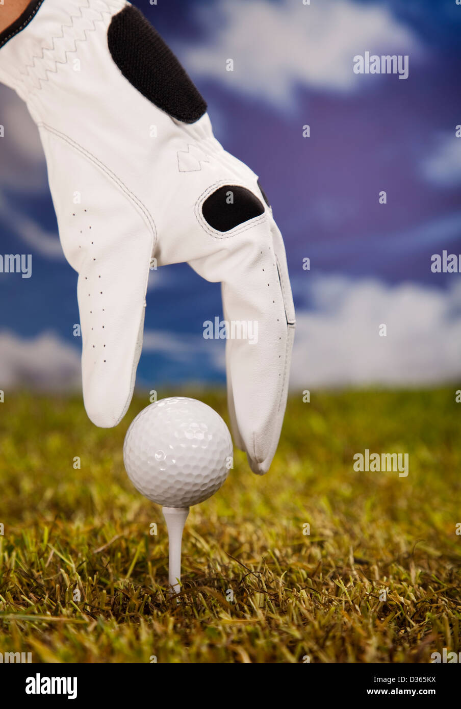 Hand hold golf ball with tee on course, closeup Stock Photo Alamy