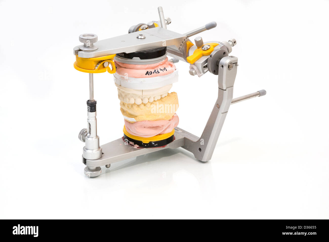 Articulator in a dental lab with mold or artificial denture Stock Photo