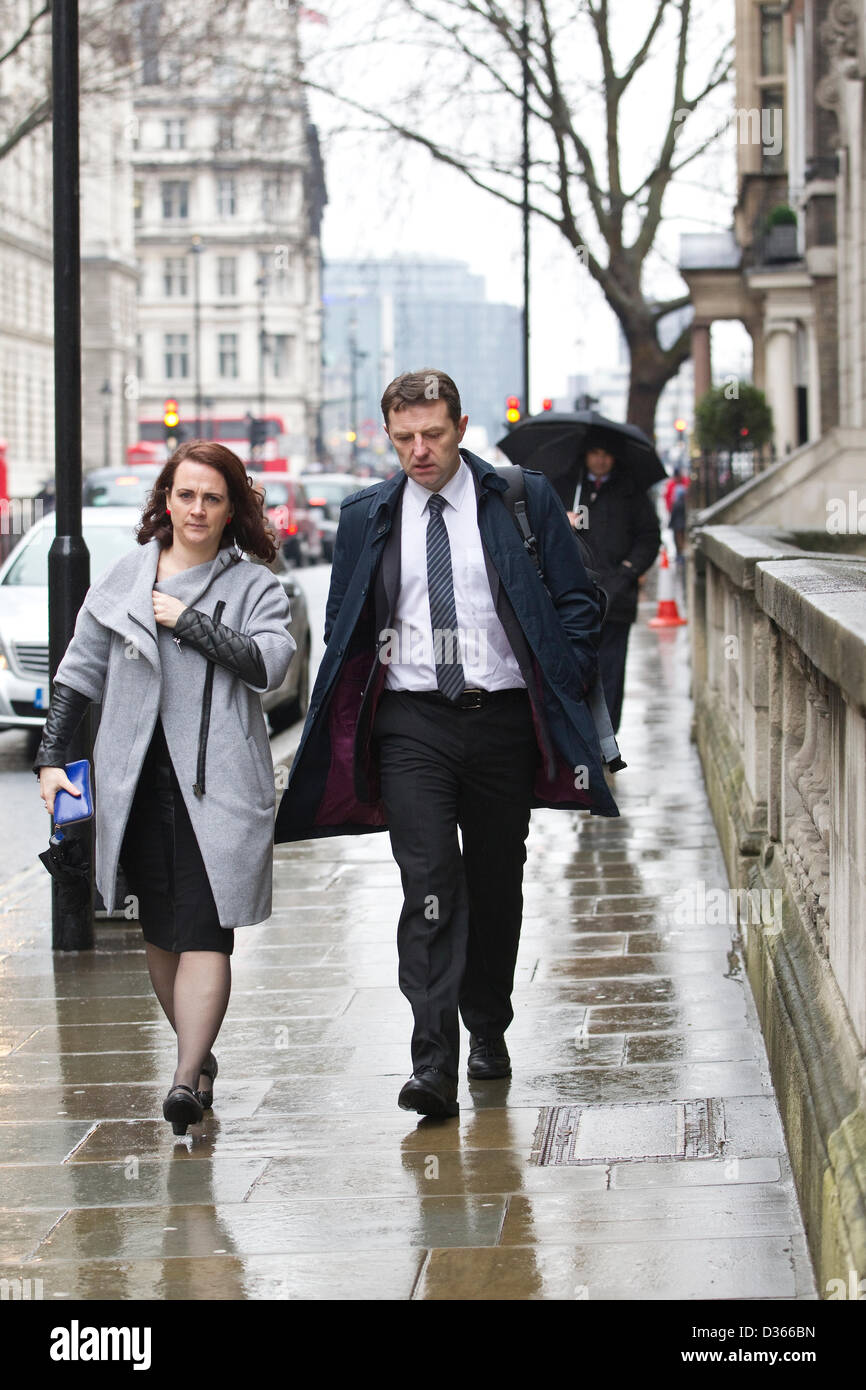 George Street, Whitehall, London, UK. 11th Feb, 2013. Gerry McCann with Ella Mason (on left) Head of Campaigns Hacked Off , arriving at the Hacked Off conference today a day ahead of expected publication of Conservative proposed press regulation. Credit: Jeff Gilbert / Alamy Live News Stock Photo