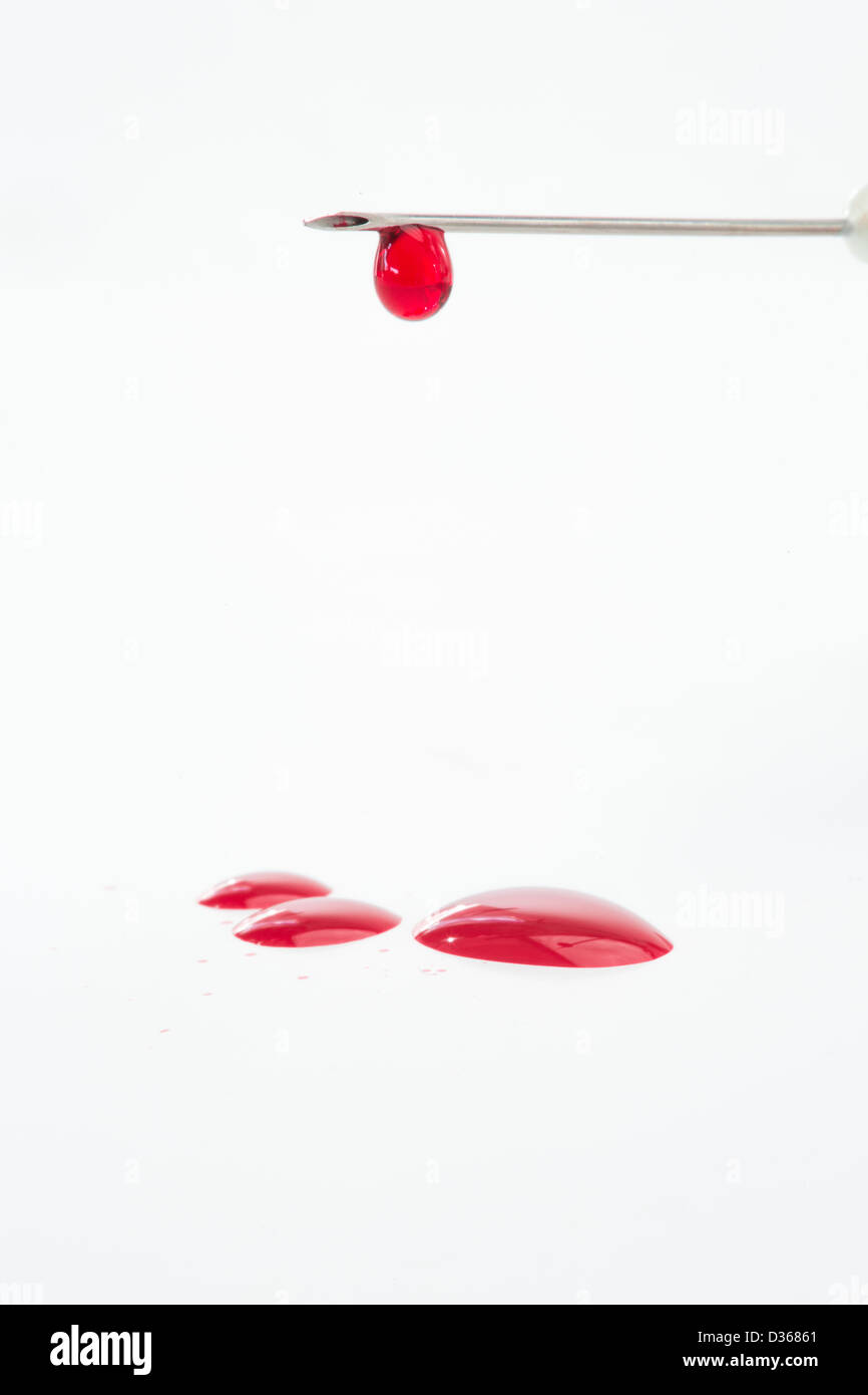 Hypodermic needle dripping blood Stock Photo