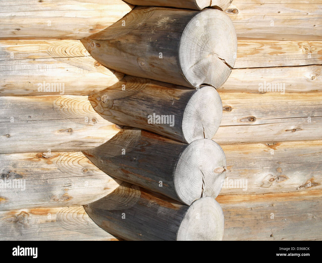 wooden wall from a log cabin / Wand eines Blockhauses Stock Photo Alamy