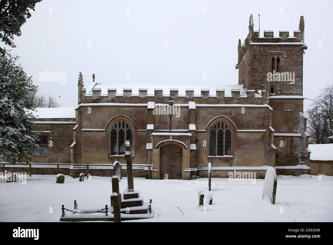 Village Chuch Stanton St Bernard in the snow Stock Photo