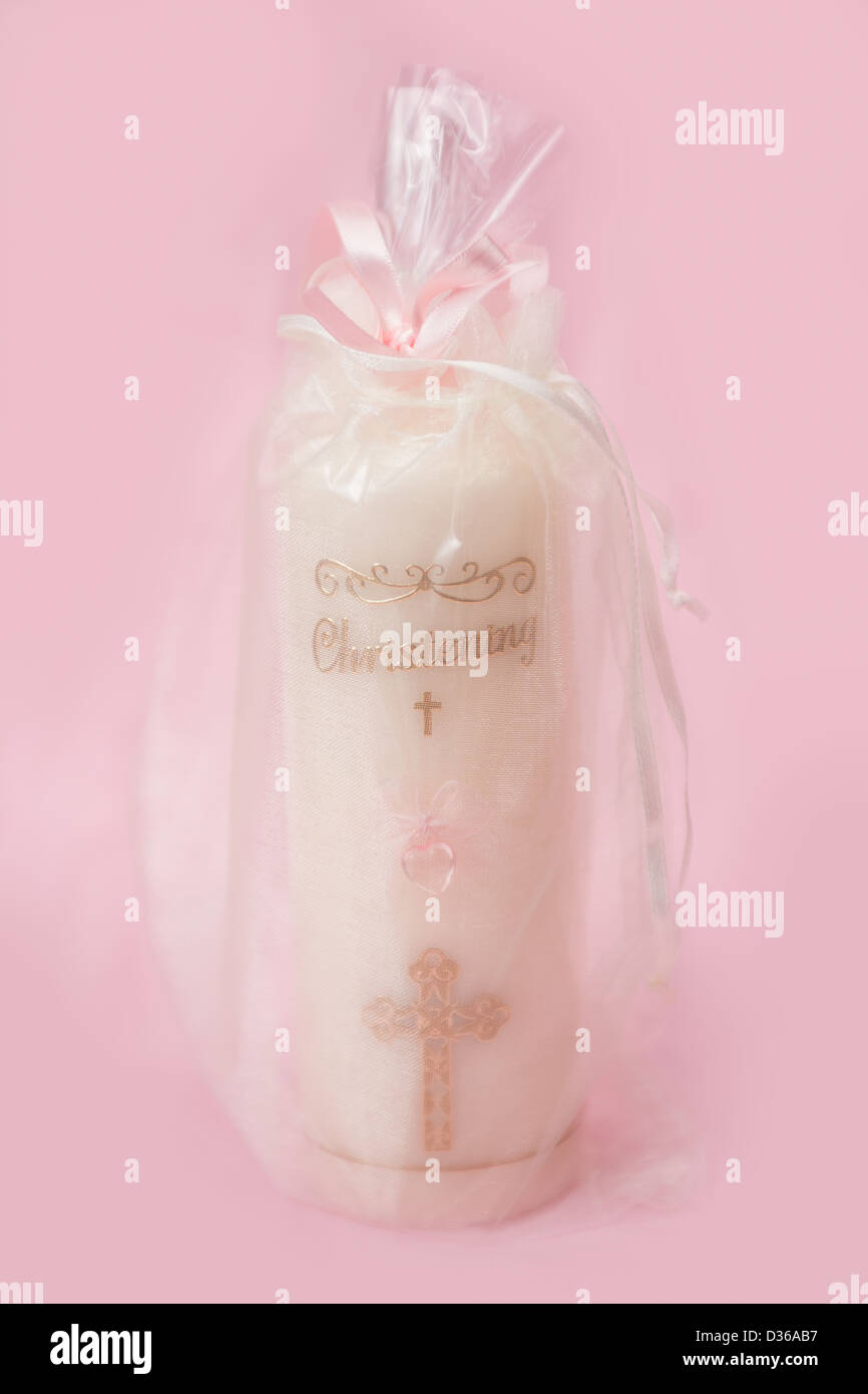 Christening candle for a girl Stock Photo Alamy