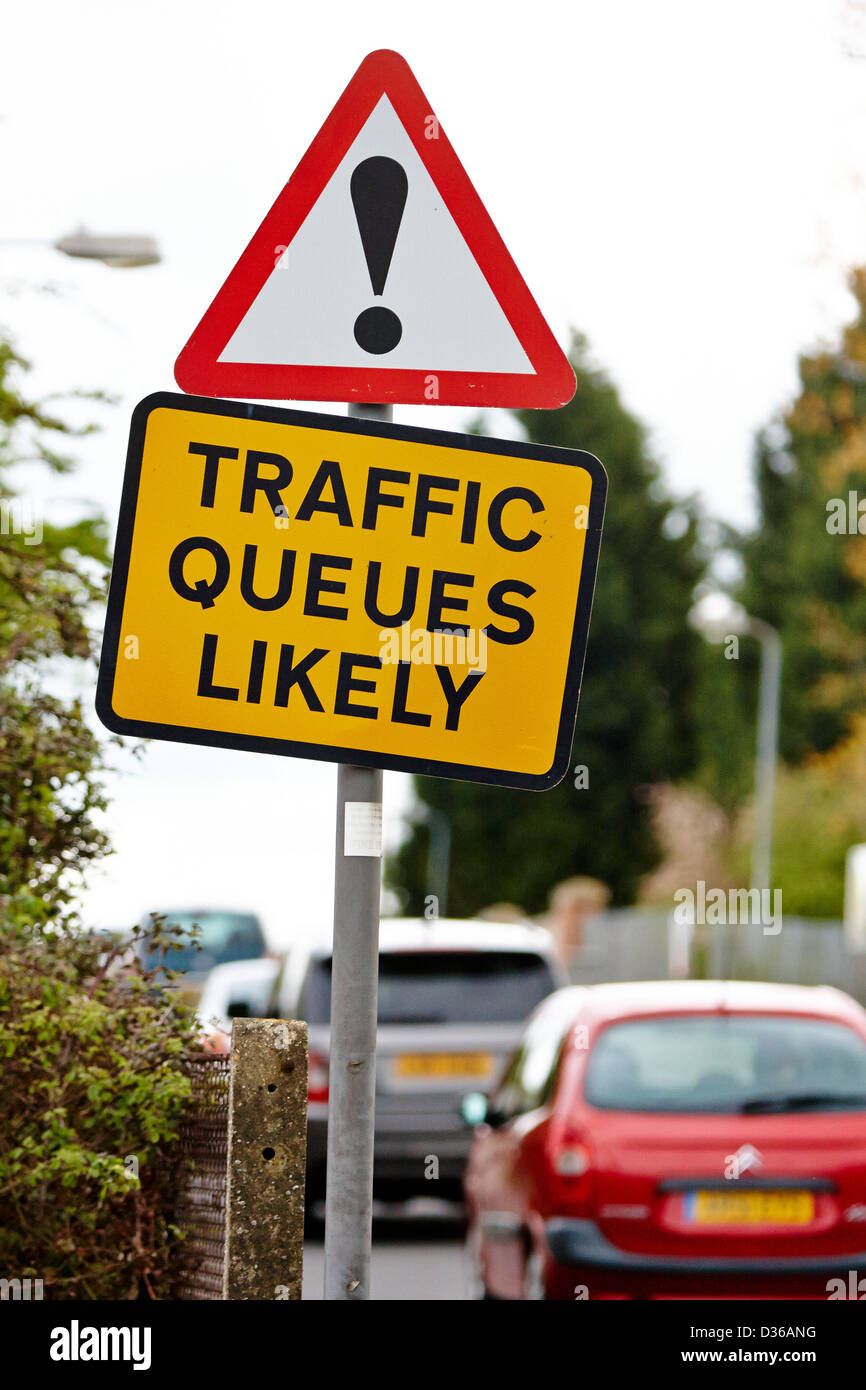 Traffic queues likely road sign Stock Photo