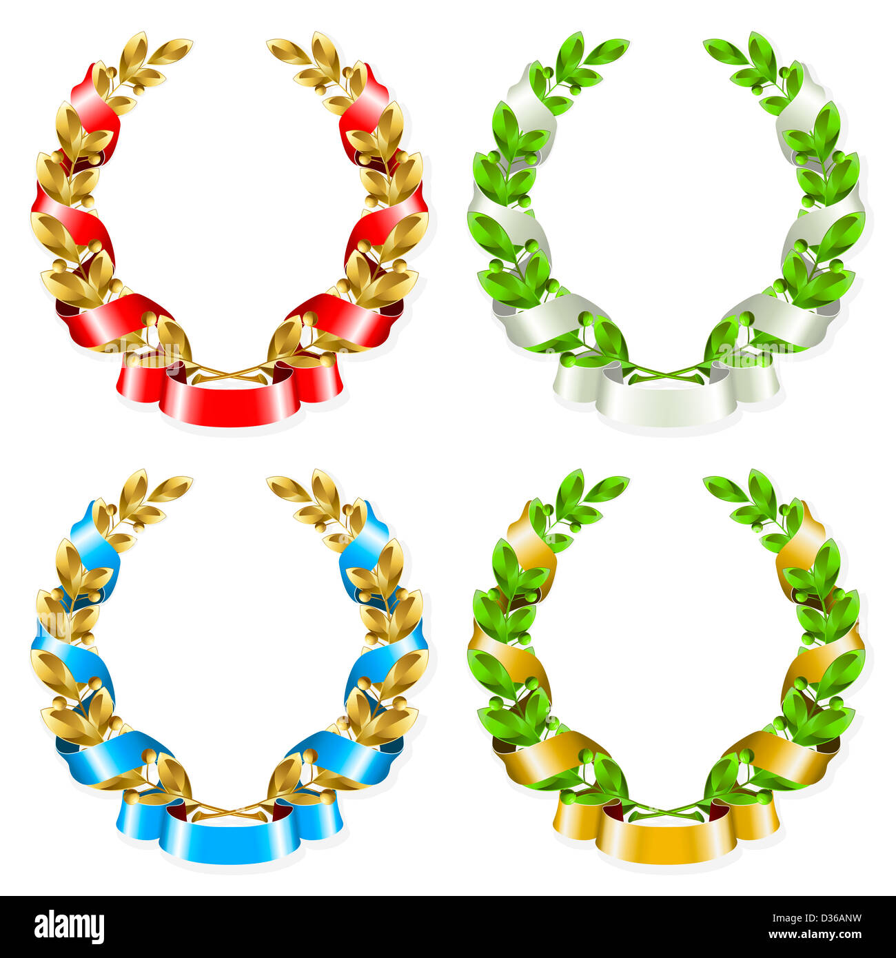 Set of laurel wreaths with ribbon on the white background Stock Photo