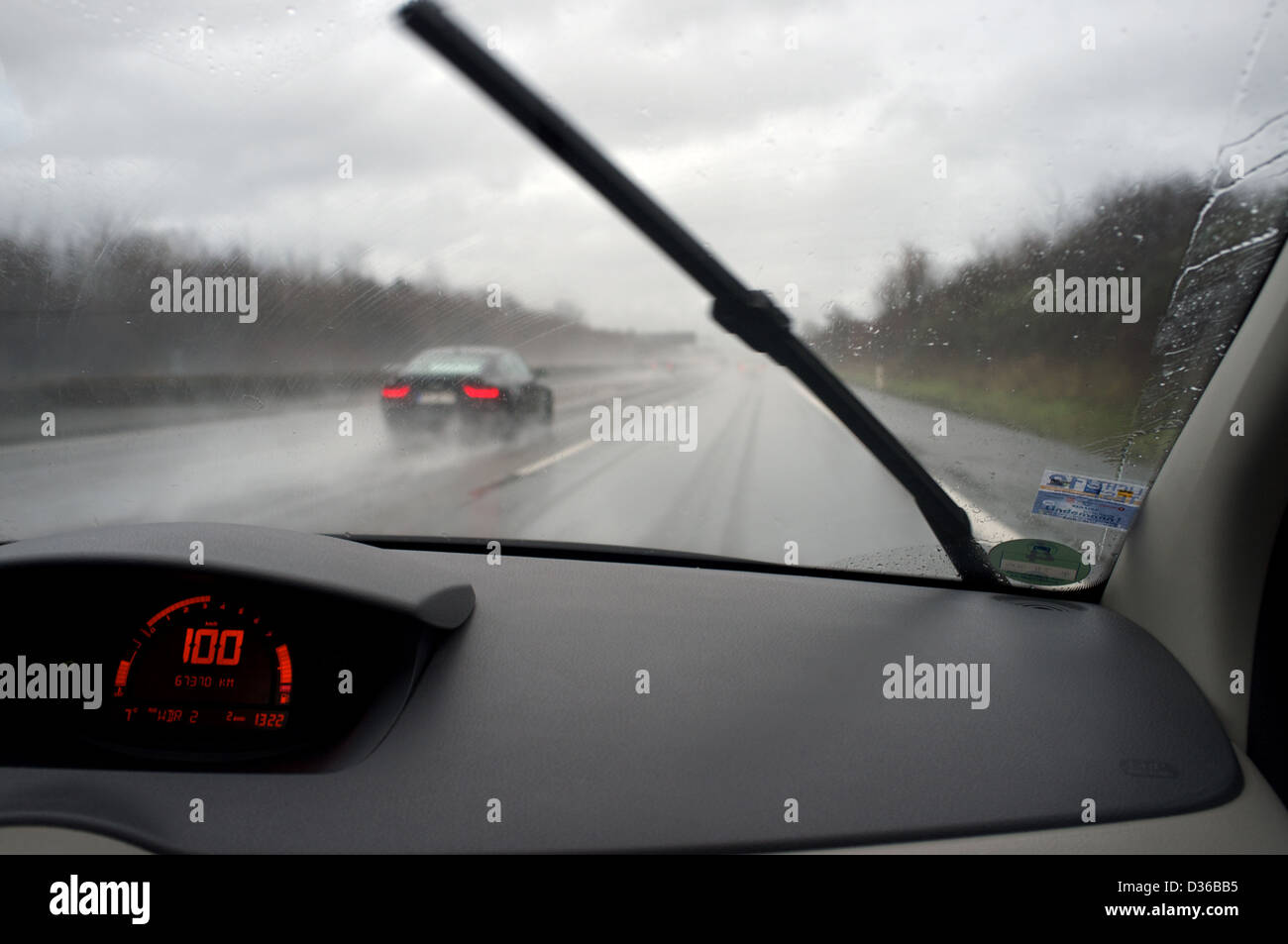 Driving in the rain Stock Photo
