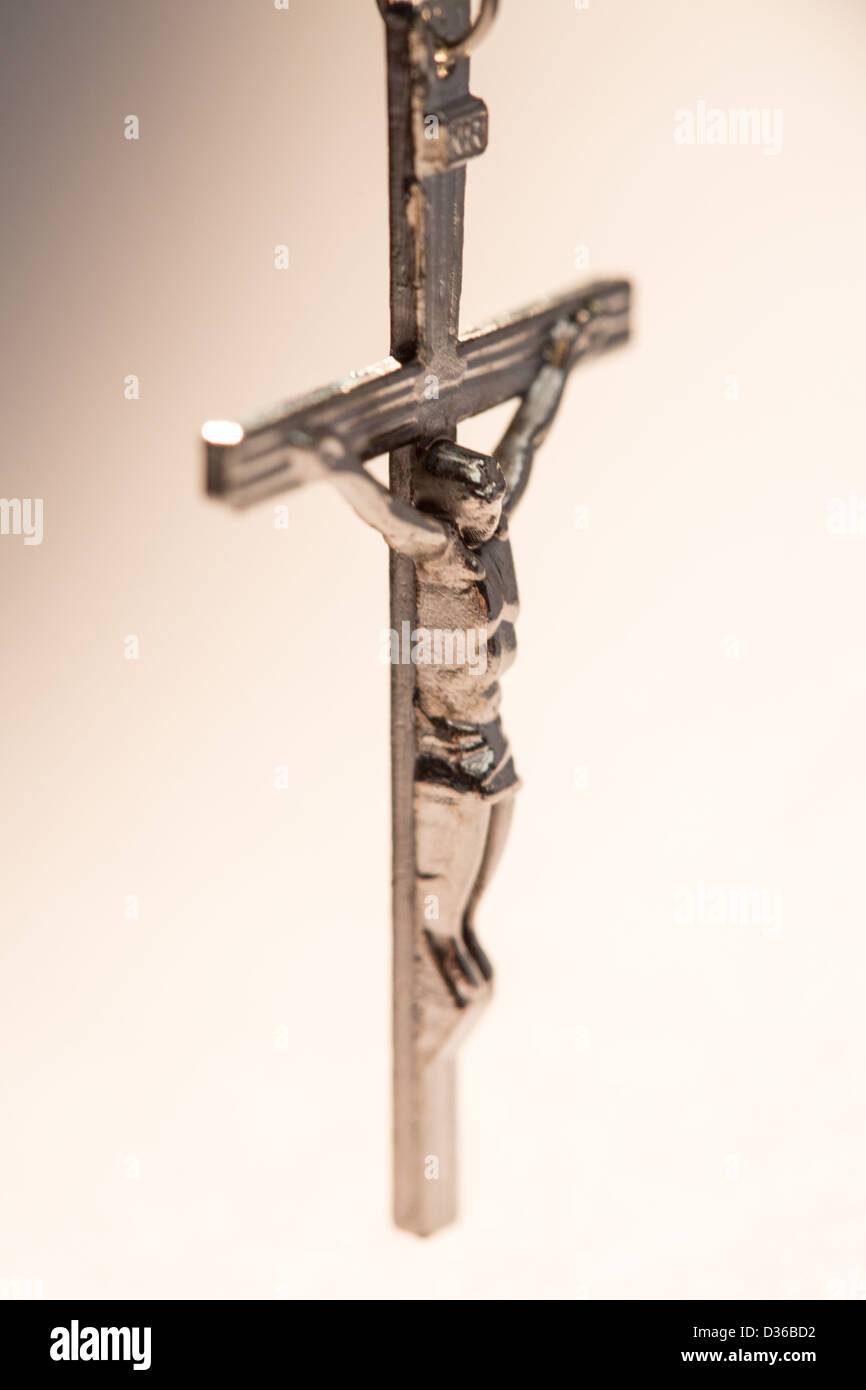 Close up of silver crucifix Stock Photo