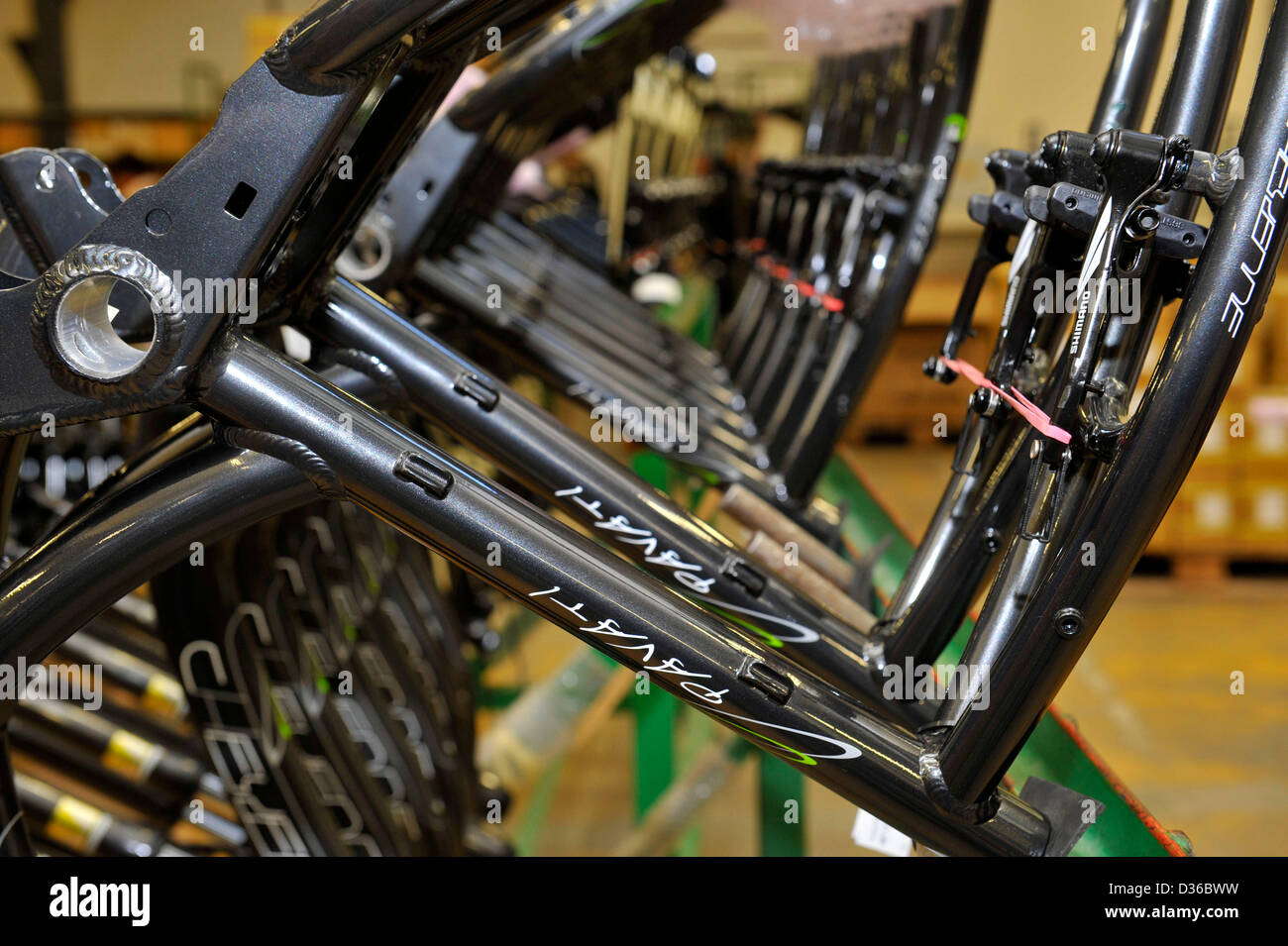 Parts of bicycles are seen in BPS Bicycle Industrial Company during the