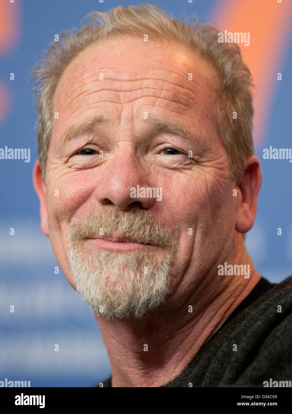 Berlin, Germany. 11th February 2013. Scottish actor Peter Mullan smiles at a press conference for 'Top of the lake' during the 63rd annual Berlin International Film Festival in Berlin, Germany, 11 February 2013. The movie is presented in section Berlinale Special at the Berlinale running from 07 to 17 February. Photo: Kay Nietfeld/dpa/Alamy Live News Stock Photo