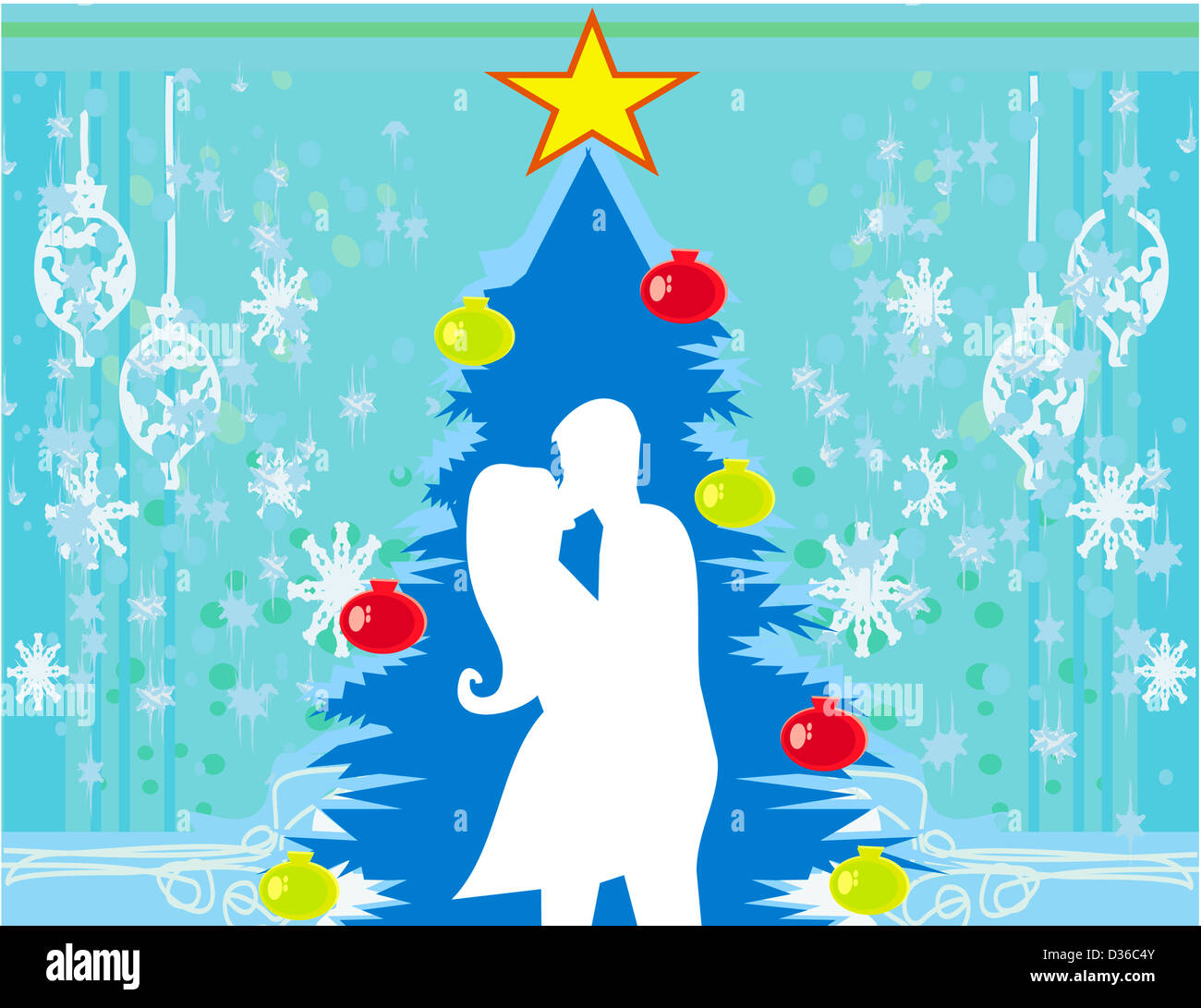 Couple kissing by a Christmas tree Stock Photo - Alamy