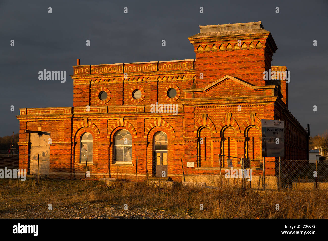 The old Pump House building at Chatham Maritime, Medway, Kent bathed in