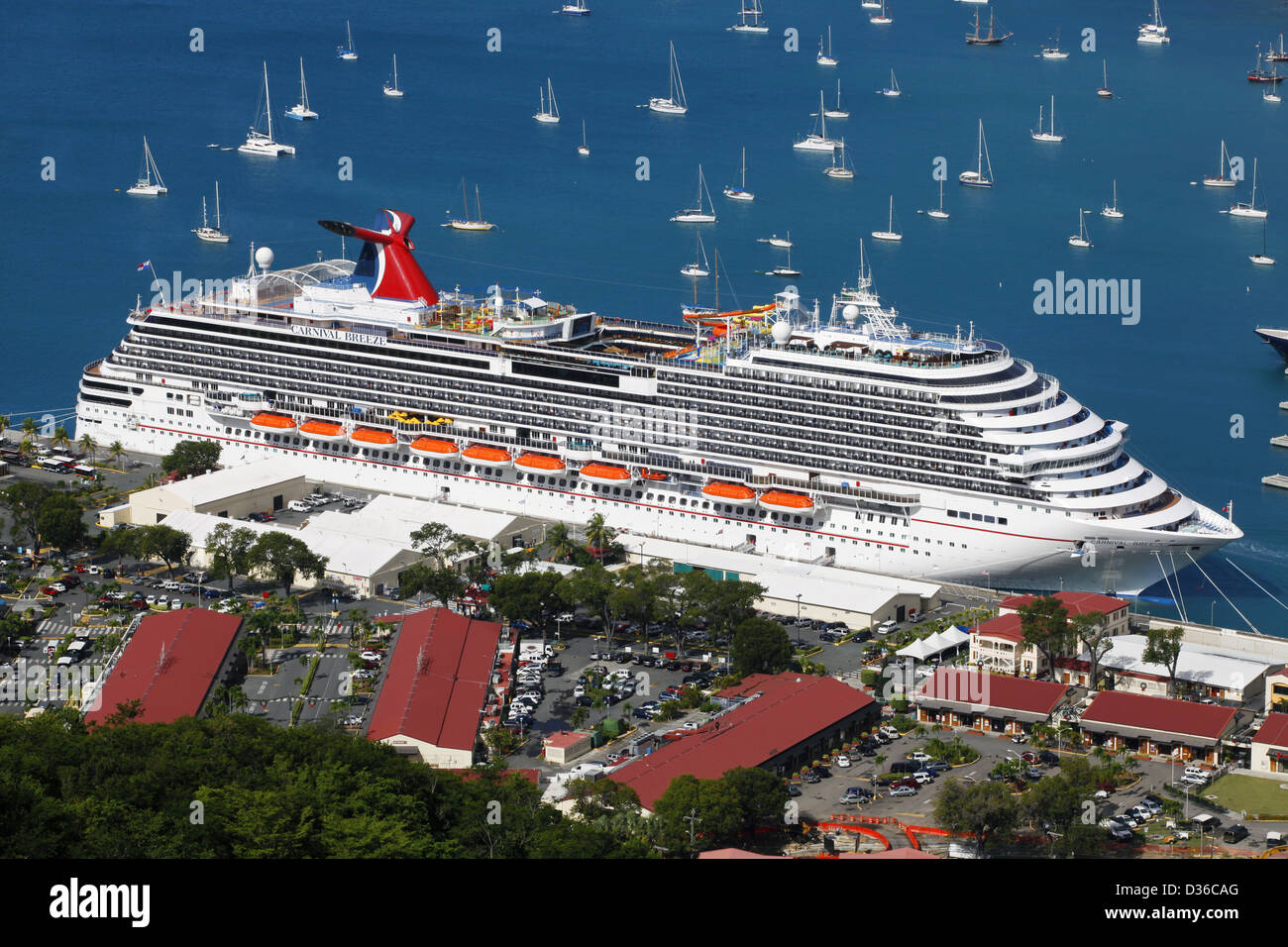 Carnival Breeze Cruise Ship seen from Paradise Point, Charlotte Amalie, St. Thomas, US Virgin Islands, Caribbean Stock Photo