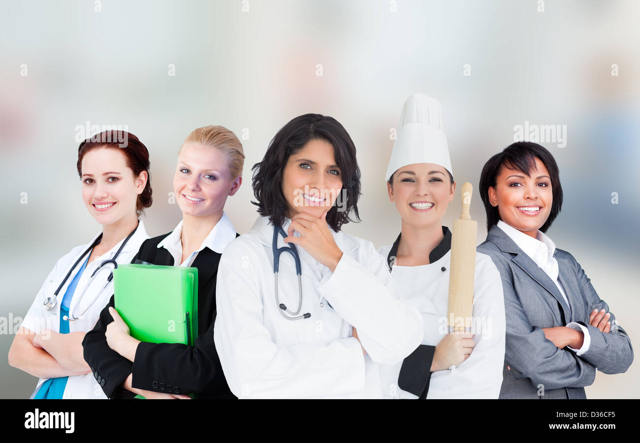 Smiling female workers Stock Photo